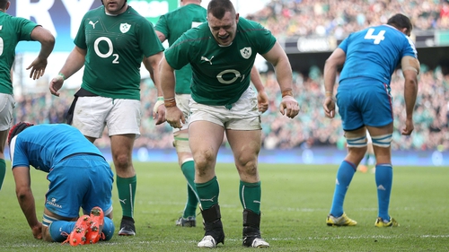 Cian Healy hurt his ankle while scoring Ireland's third try against Italy
