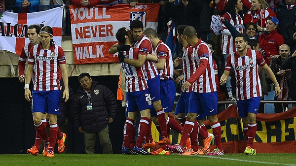 Atletico players celebrate Diego Costa's goal
