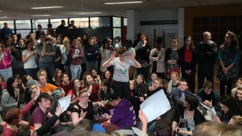 Demonstrators protested ahead of a Students' Union referendum on gay marriage tomorrow