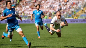 Mike Brown scores his second try for England