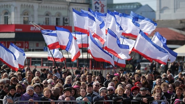 Pro-Russia supporters rally in Lenin Square in Simferopol, Ukraine