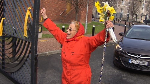 Peace activist Margaretta D'Arcy leaving the prison