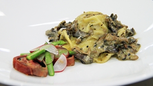 Veal Ravioli with Mushroom Sauce and Fig Pancetta: MasterChef