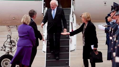 President Michael D Higgins arrives at Heathrow Airport in London on the eve of his State visit