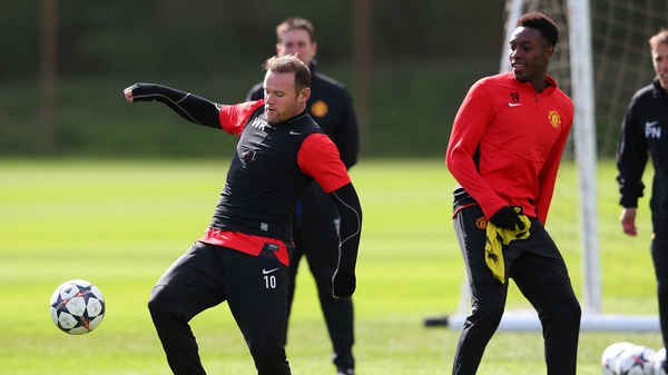 Danny Welbeck and Wayne Rooney in training