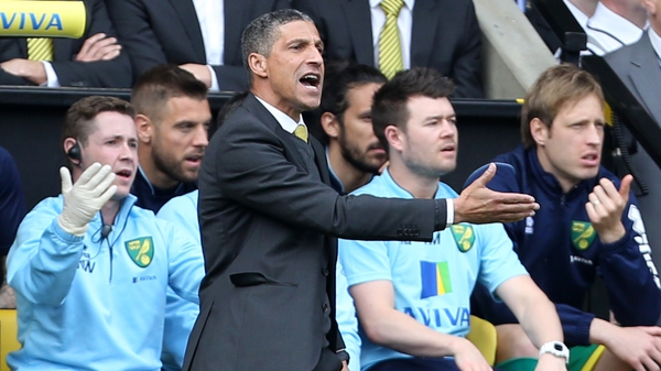 Chris Hughton was hit by a clapper board when fans protested Norwich's loss to West Brom last weekend