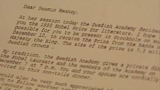 Seamus Heaney Nobel Prize Letter, 1995