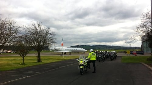 The plane carrying the Presidential party touched down at Casement Aerodrome in Baldonnel just before 6pm