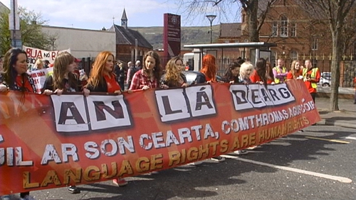 The protest, organised by Conradh na Gaeilge, is part of An Lá Dearg
