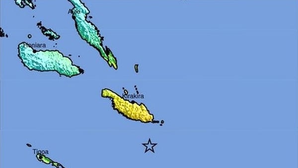 Image released by the USGS shows a shakemap of the location and intensity of earthquake near the coast of the Solomon Islands