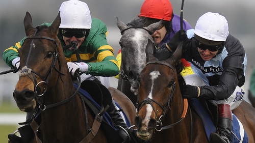 Shutthefrontdoor (L) is Tony McCoy's mount in his final Aintree Grand National