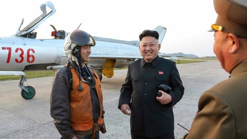 North Korean leader Kim Jong-un was pictured during a recent visit to an aviation unit (Pic: EPA)