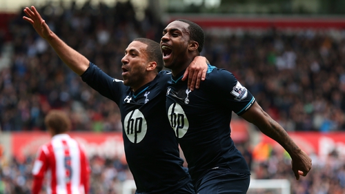 Danny Rose (right) celebrates what turned out to be the winning goal for Spurs