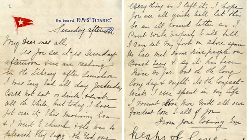 The letter was penned by second class passenger Esther Hart just hours before the liner struck an iceberg