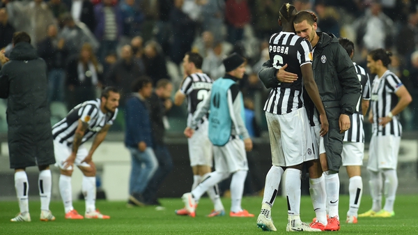 Dejected Juventus players at the end of a scoreless draw in Turin