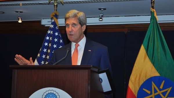 John Kerry delivers a speech during a news conference held at a hotel in Addis Ababa, Ethiopia