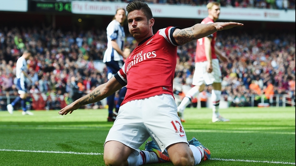 Oliver Giroud celebrates putting Arsenal in front at the Emirates