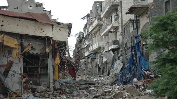 Debris lies on the streets of the Old City of Homs following the evacuation of rebels and residents