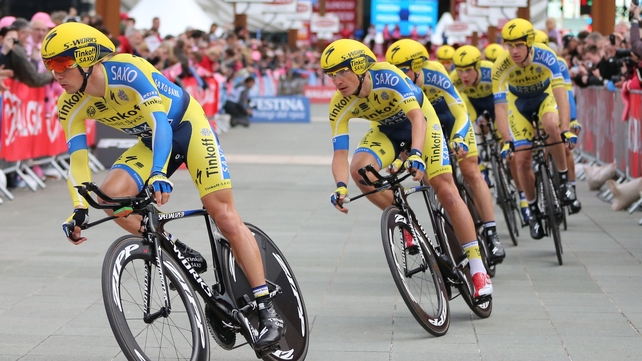 Nicolas Roche leads out the Tinkoff-Saxo team