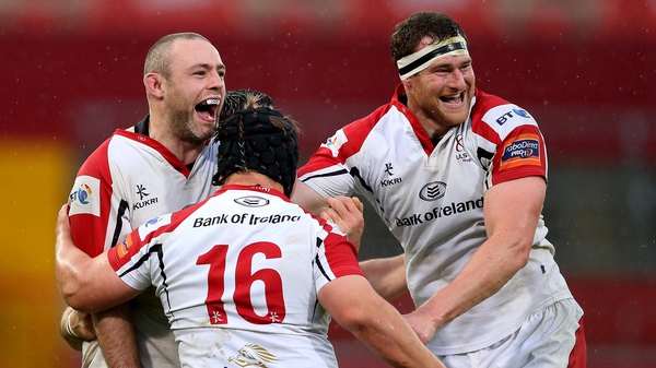 Ulster's Neil McComb, Lewis Stevenson and Kyle McCall celebrate victory
