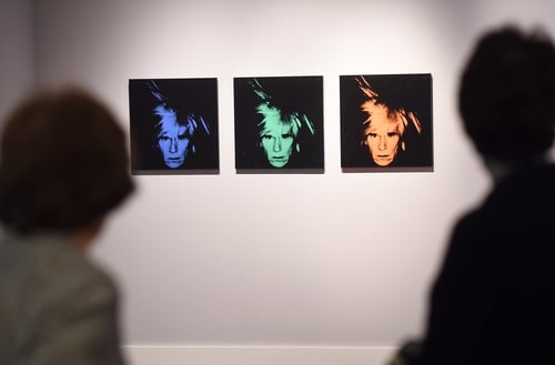 Part of Warhol's 'Six Self-Portraits' on display at Sotheby's in New York