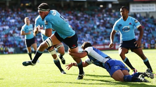 Kane Douglas in action for the Waratahs during a Super Rugby match against the Western Force