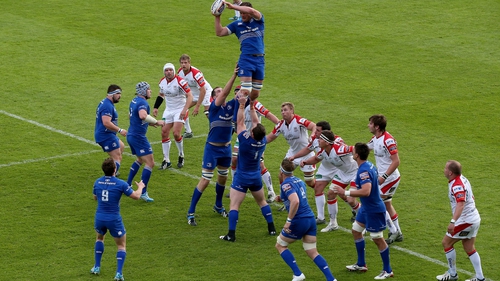 Leinster's Rhys Ruddock wins a lineout