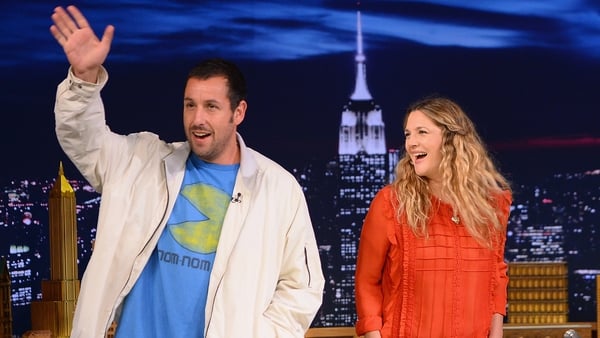 Adam Sandler with Drew Barrymore promoting Blended earlier this year