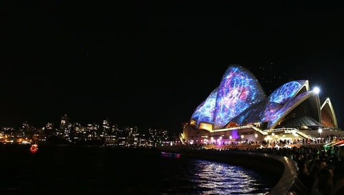 It is believed the man died after falling into the water at Darling Harbour during the Vivid Sydney light show