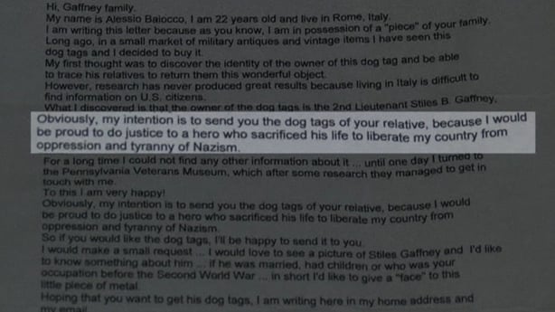 The letter Baiocco wrote to the Gaffneys