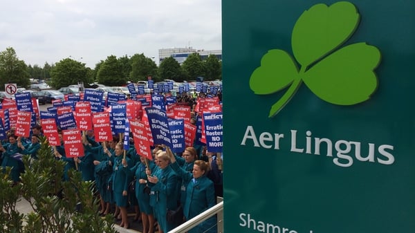 Several hundred cabin crew marched through Dublin Airport yesterday as part of their protest