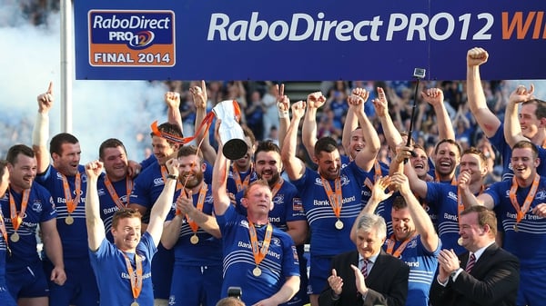 Leinster players celebrate a consecutive Pro12 triumph