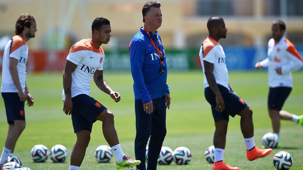 Louis van Gaal looks on at a training session
