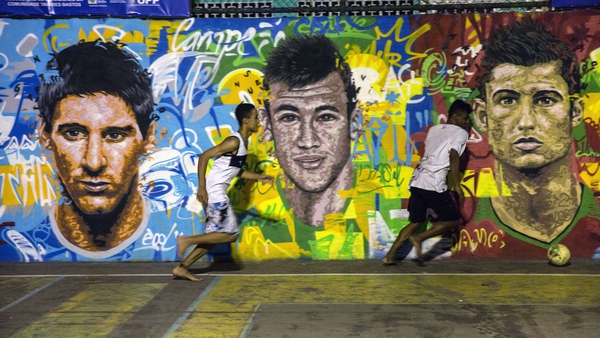 A mural featuring some of the likely stars of World Cup 2014