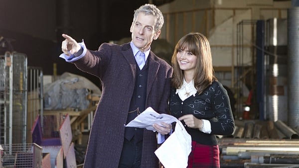 Peter Capaldi with Jenna Coleman on the Doctor Who set