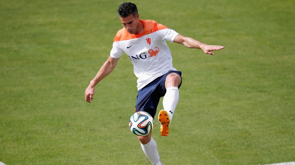Robin van Persie in action during a Netherlands training session ahead of the World Cup