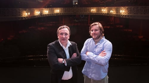 Gary Lydon and Peter Coonan as the older and younger Behan pictured on the stage of the Gaiety