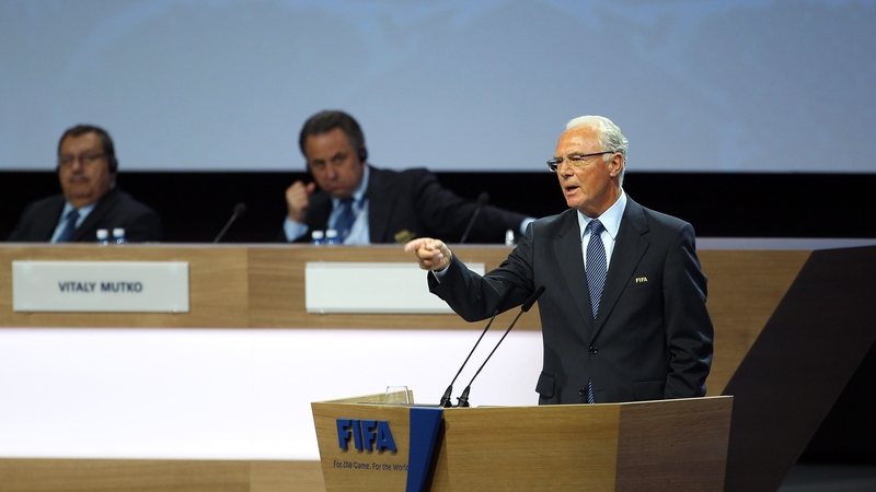 Franz Beckenbauer speaking at the 61st FIFA Congress at Hallenstadion