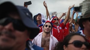 Fans of Chile watching the match at the Copacabana in Rio were a cool combination of jubilant and chill