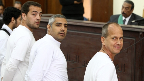 Peter Greste, Mohammed Fahmy and Baher Mohamed are among 20 people being tried for aiding the