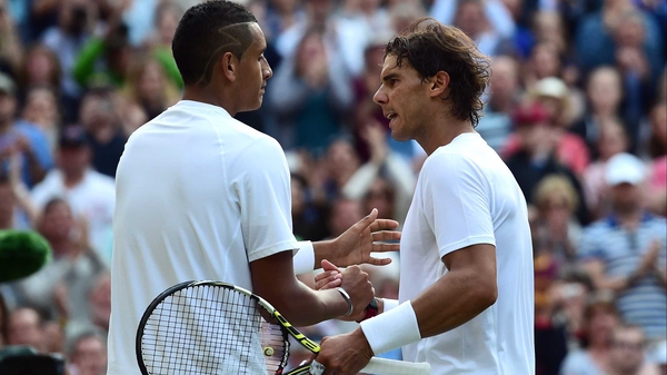 Rafael Nadal (R) suffered a shock defeat to Australian youngster Nick Kyrgios