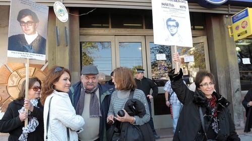 Relatives of the 'Disappeared' including a niece of Enrique Angelelli outside the Superior Tribunal of Justice in La Rioja in 2012