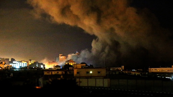Smoke rises after an airstrike in the west of Gaza City