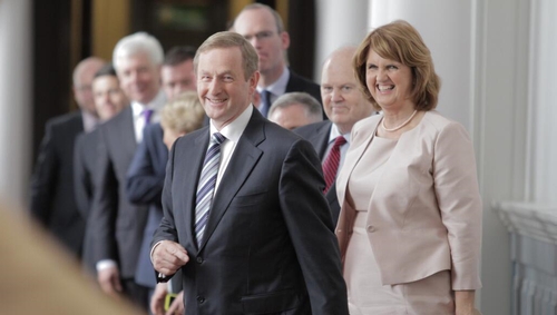 Support is up for Enda Kenny's Fine Gael, but has dropped for Joan Burton's Labour party