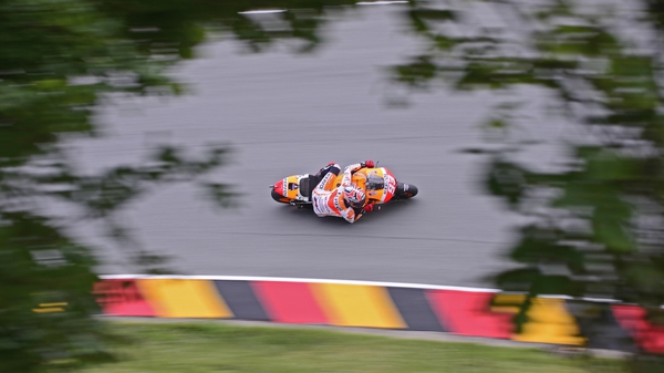 An overhead shot of Marc Marquez in action at the Sachsenring on Saturday
