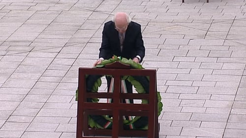 President Michael D Higgins laid a wreath to commemorate all Irish people who have died in wars around the world