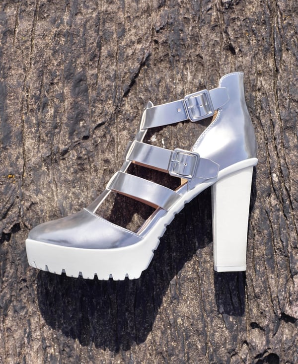Silver platform heels, €22