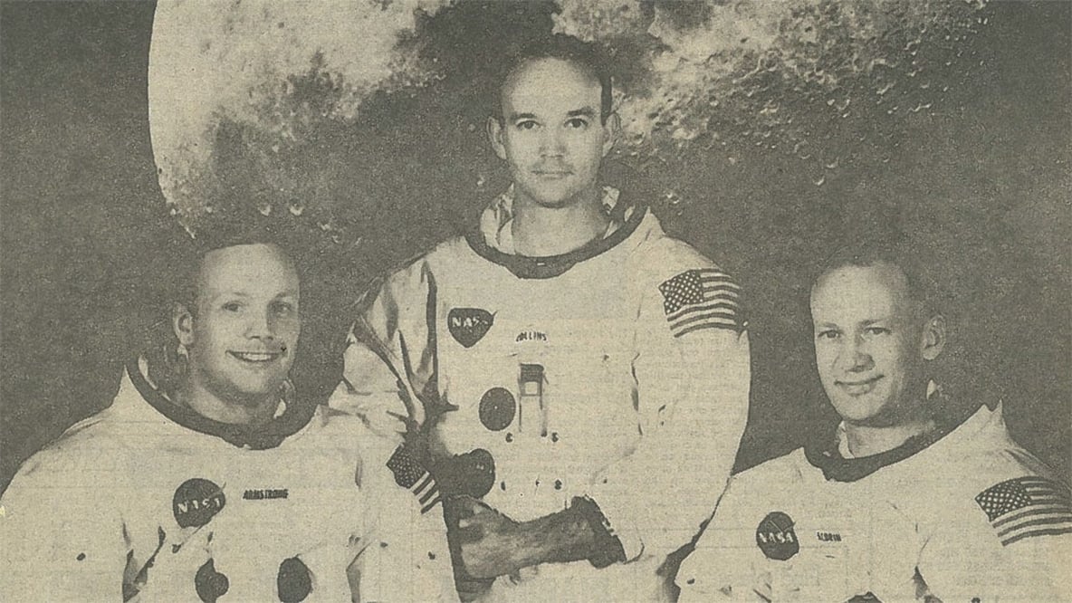 Armstrong, Aldrin and Collins, whose histroic moonflight was covered on RTÉ TV and Radio.
