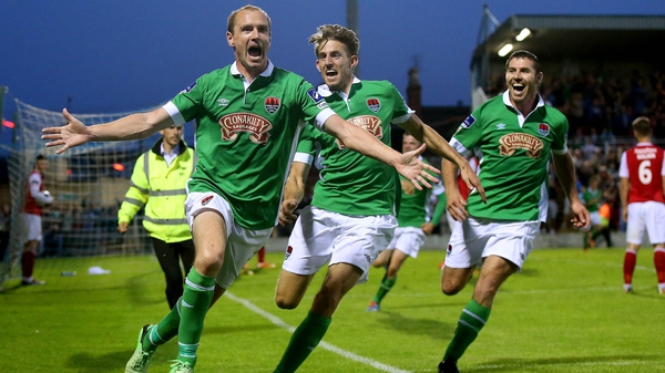 Colin Healy celebrates his wonder strike at the Cross