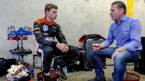 Sixteen-year-old Max Verstappen with his father, former F1 driver Jos Verstappen